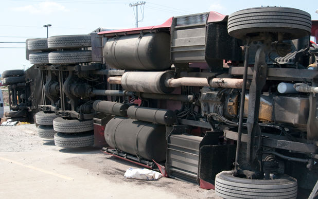 truck-accident truck rolled over
